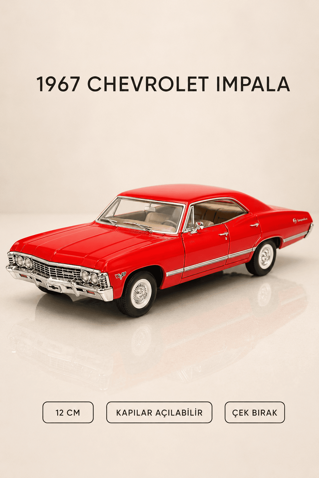 1967 Chevrolet Impala Metal Çek Bırak Araç 12 cm - 4 Renk Seçeneği