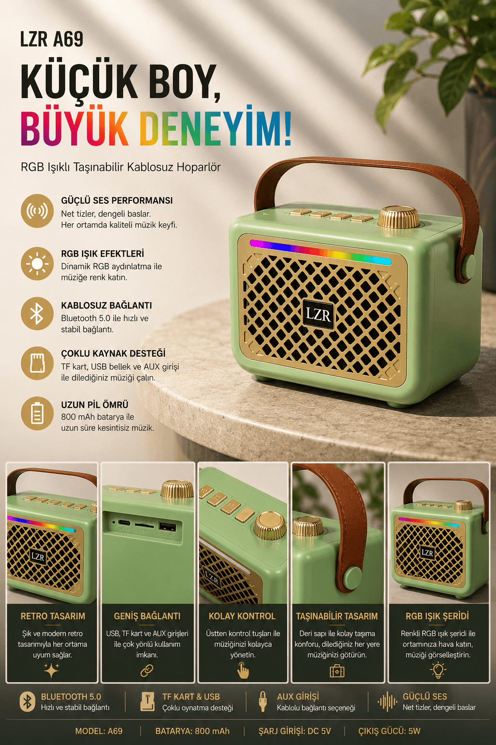 Rgb Işıklı Taşınabilir Kablosuz Hoparlör — görsel 2