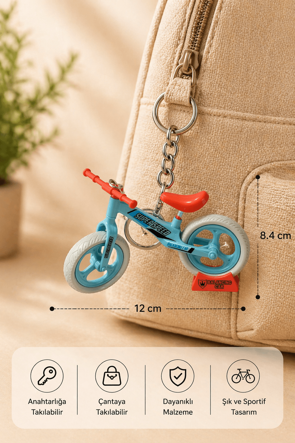 Mini Bisiklet Anahtarlık & Çanta Aksesuarı – Dönen Tekerlekli Model