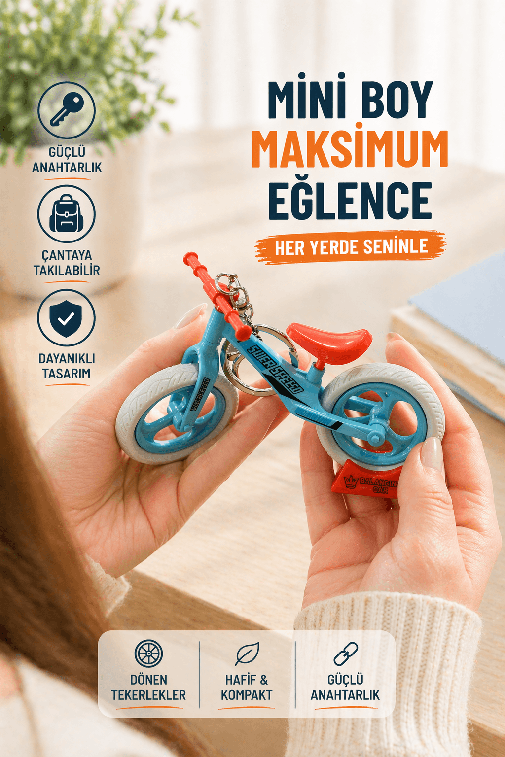 Mini Bisiklet Anahtarlık & Çanta Aksesuarı – Dönen Tekerlekli Model — görsel 3